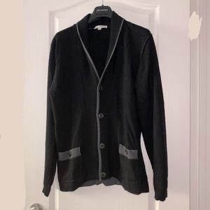 Autumn Cashmere Button Cardigan Black with Grey trim L